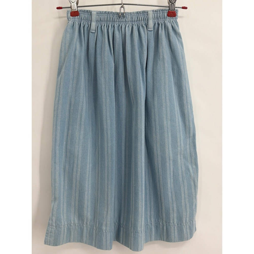 Vintage Gene Ewing Bis Striped Denim Skirt Light Wash Blue‎ Petite Made in USA